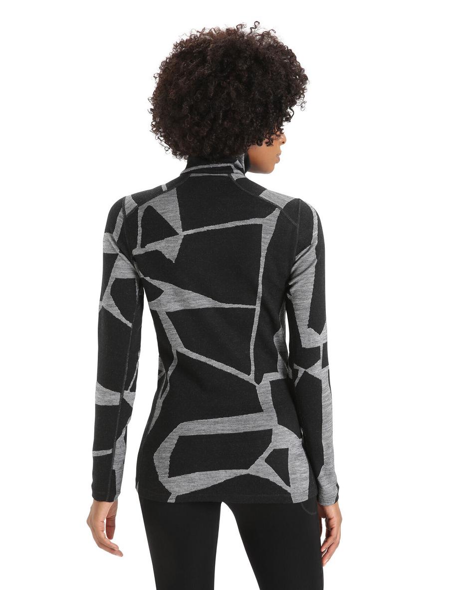 Black / Jet Heather Icebreaker Merino 250 Vertex Long Sleeve Half Zip Thermal Top Fractured Landscapes Women's Base Layers | AU 1861SGLO